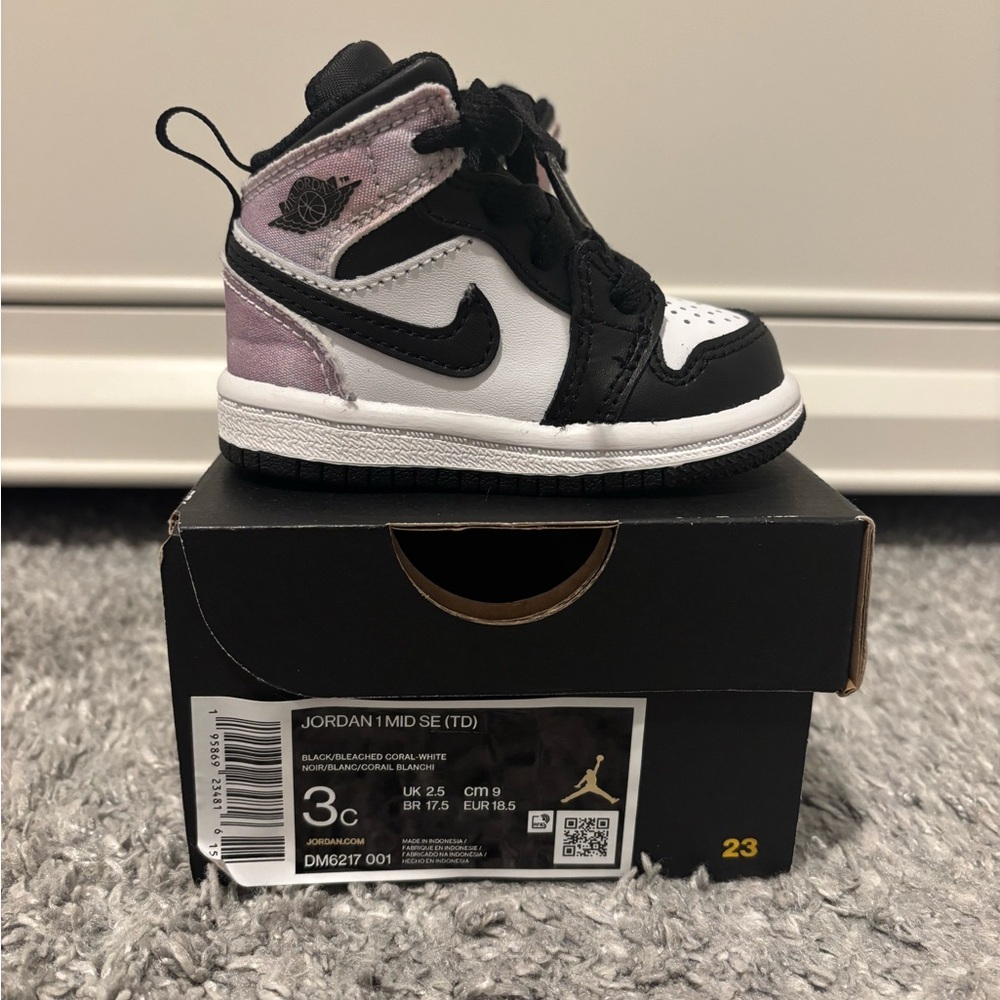Jordan Baby/Toddler Black, White, and Bleached Coral Sneakers